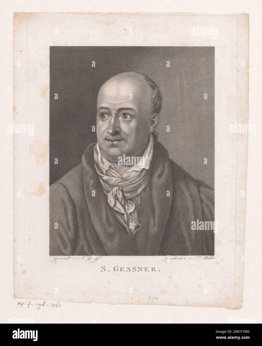 Retrato de Salomon Gessner, Johann Friedrich Wilhelm Müller, después de ...