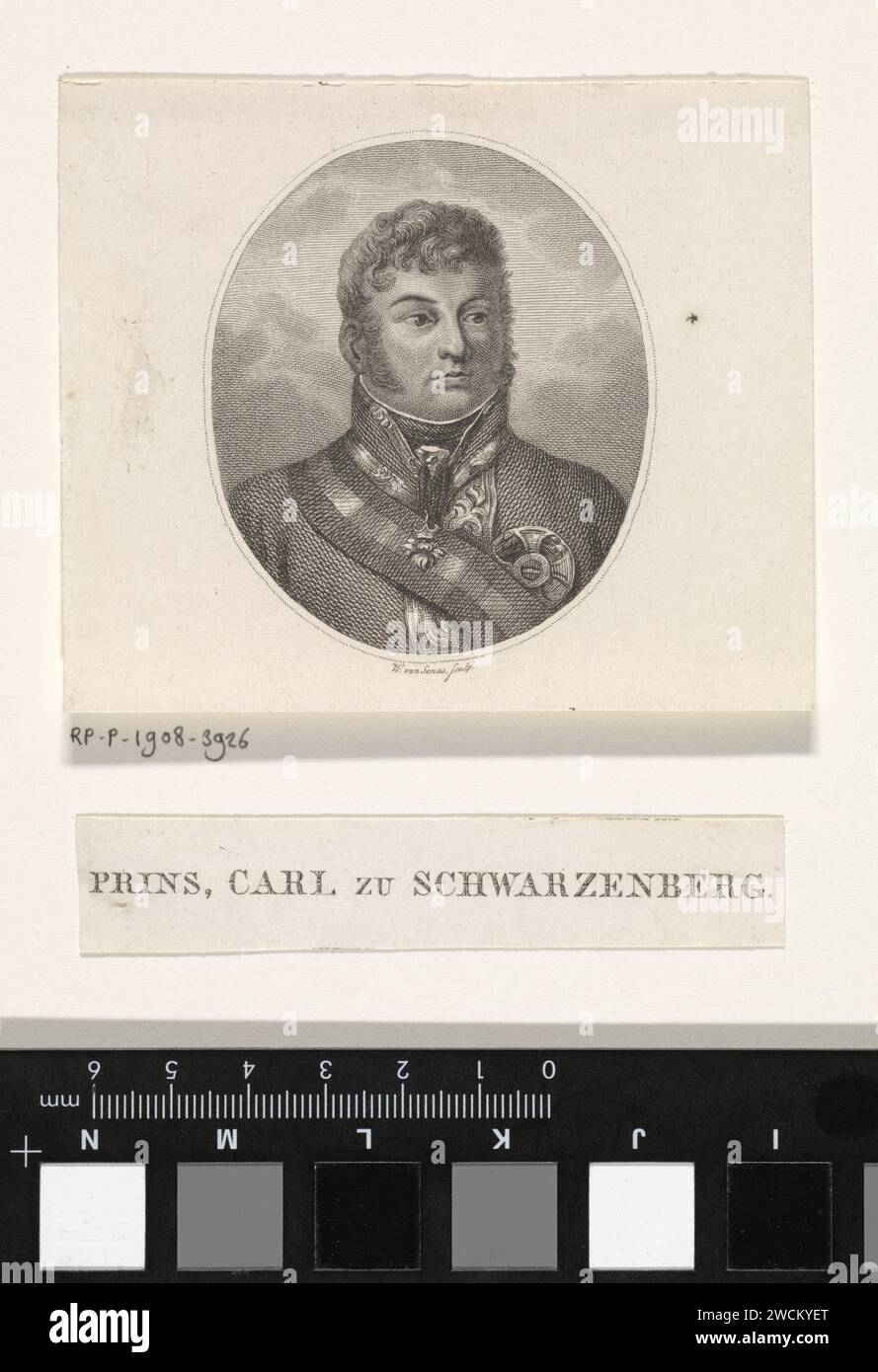 Retrato de Carl Philipp von Schwarzenberg, Willem van Senus, 1783 - 1851 imprimir Retrato del mariscal de campo austriaco Karl Philip zu Schwarzenberg. Países Bajos papel grabado / grabado Foto de stock