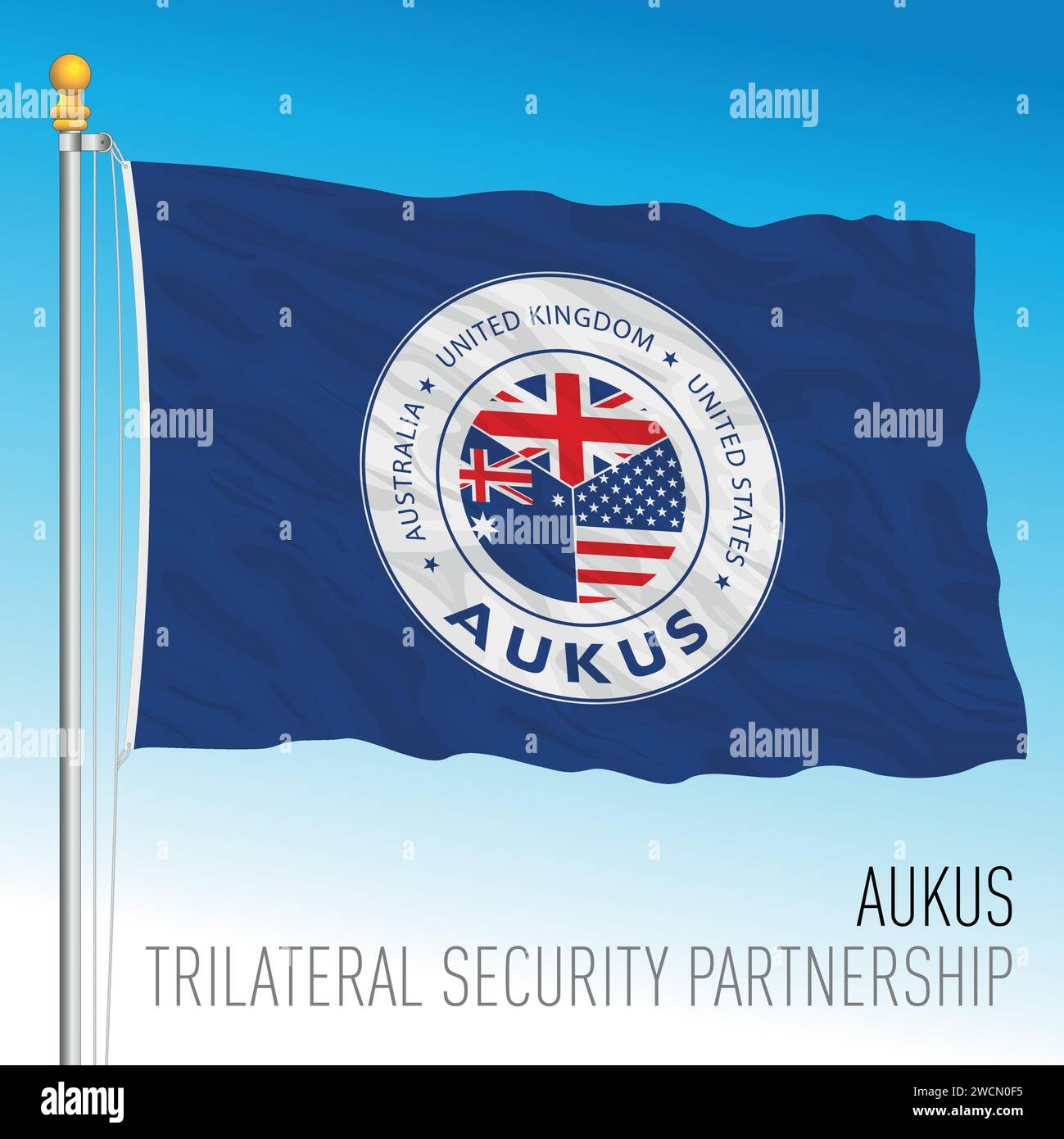 Alianza de Aukus ondeando la bandera, asociación de seguridad trilateral para la región del Indo-Pacífico, ilustración vectorial Ilustración del Vector