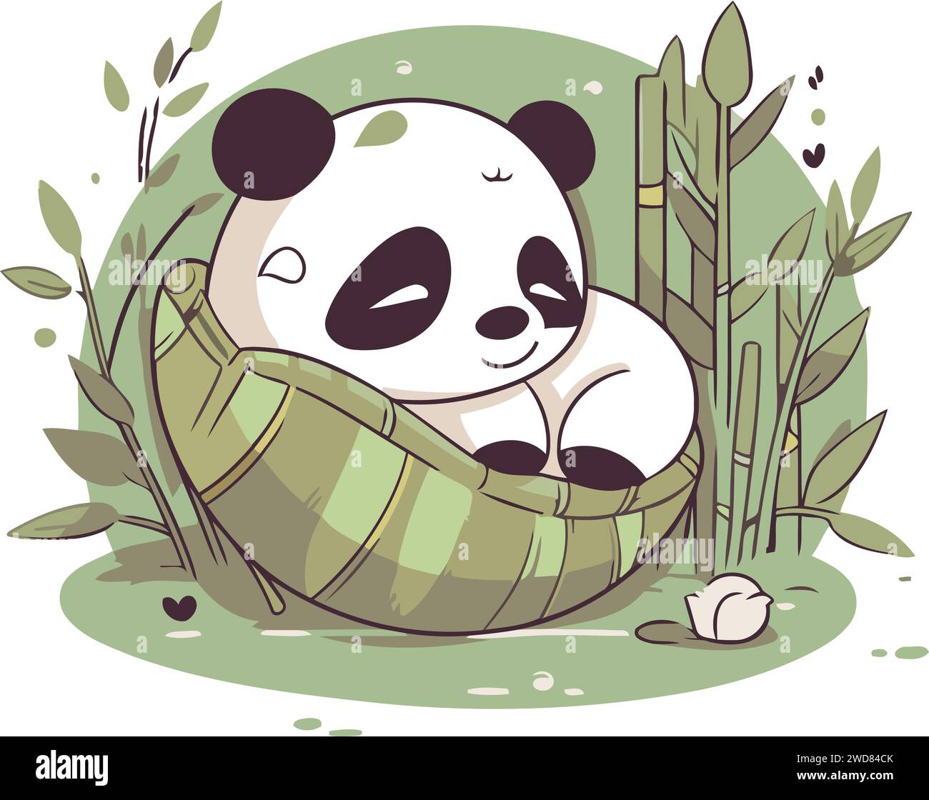 Lindo Oso Panda De Dibujos Animados Con Diseño De Bambú Verde