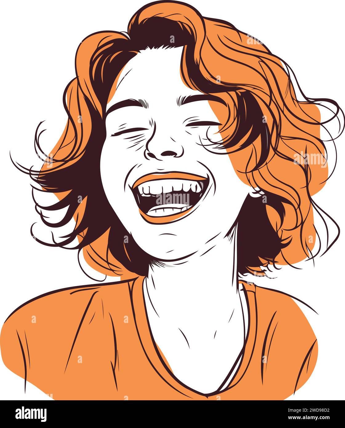 Ilustración vectorial de una mujer riendo. Chica feliz con los ojos cerrados. Ilustración del Vector