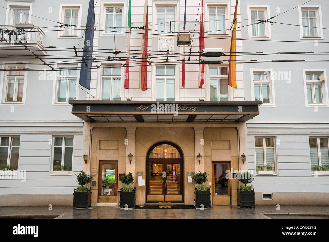 Hotel Sacher Salzburgo, Austria. Grand hotel, un hotel de lujo de 5 estrellas. Foto de stock