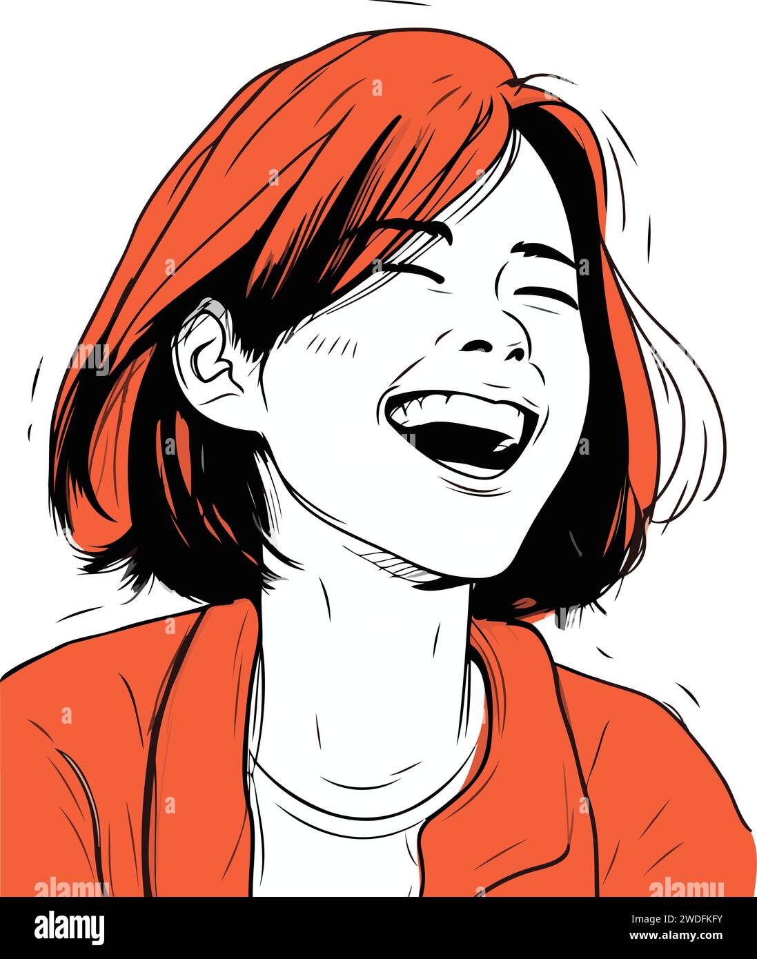 Ilustración vectorial de una mujer joven riendo. aislado sobre fondo blanco. Ilustración del Vector