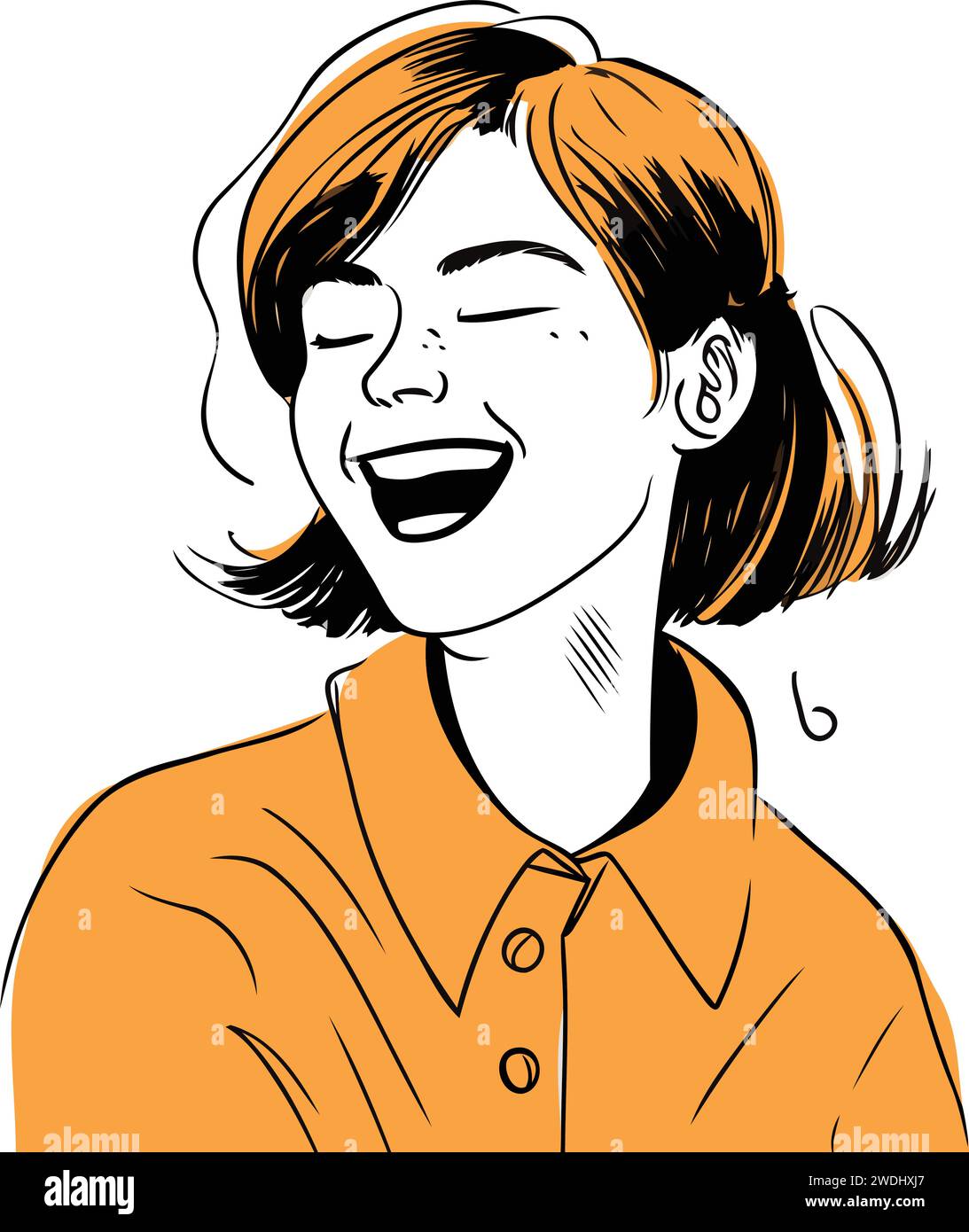 Ilustración vectorial de una mujer joven riendo. Dibujado a mano línea art. Ilustración del Vector
