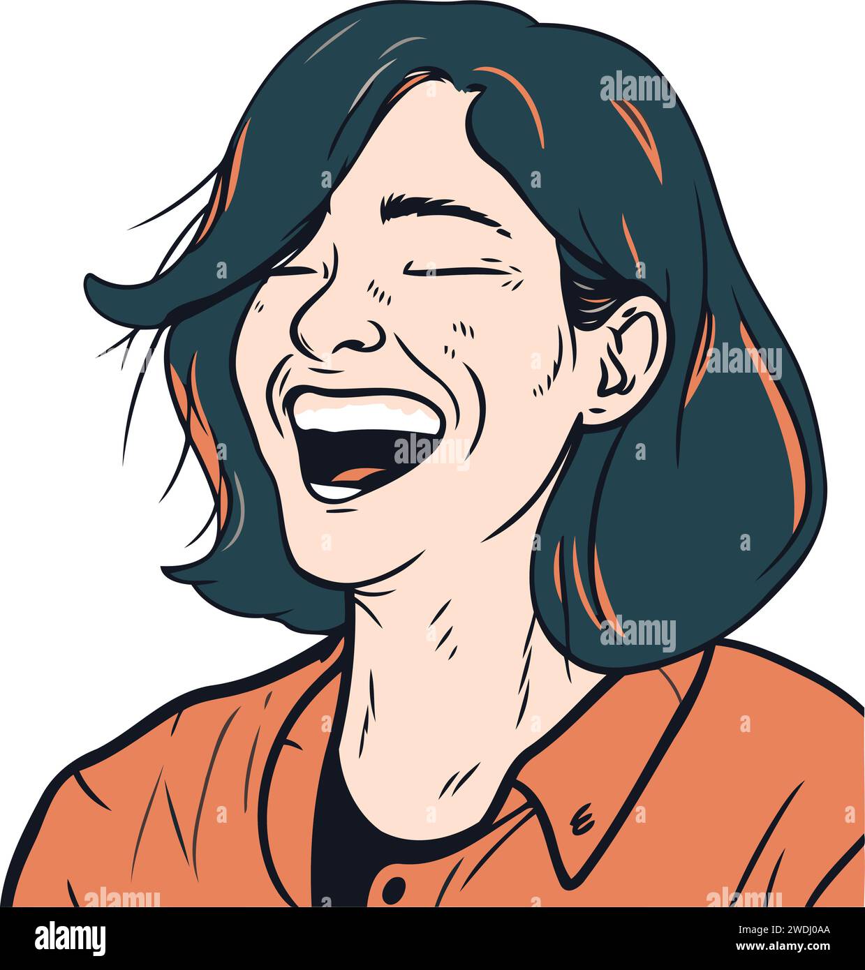Hermosa mujer joven riendo. Ilustración vectorial en estilo cómico de dibujos animados. Ilustración del Vector