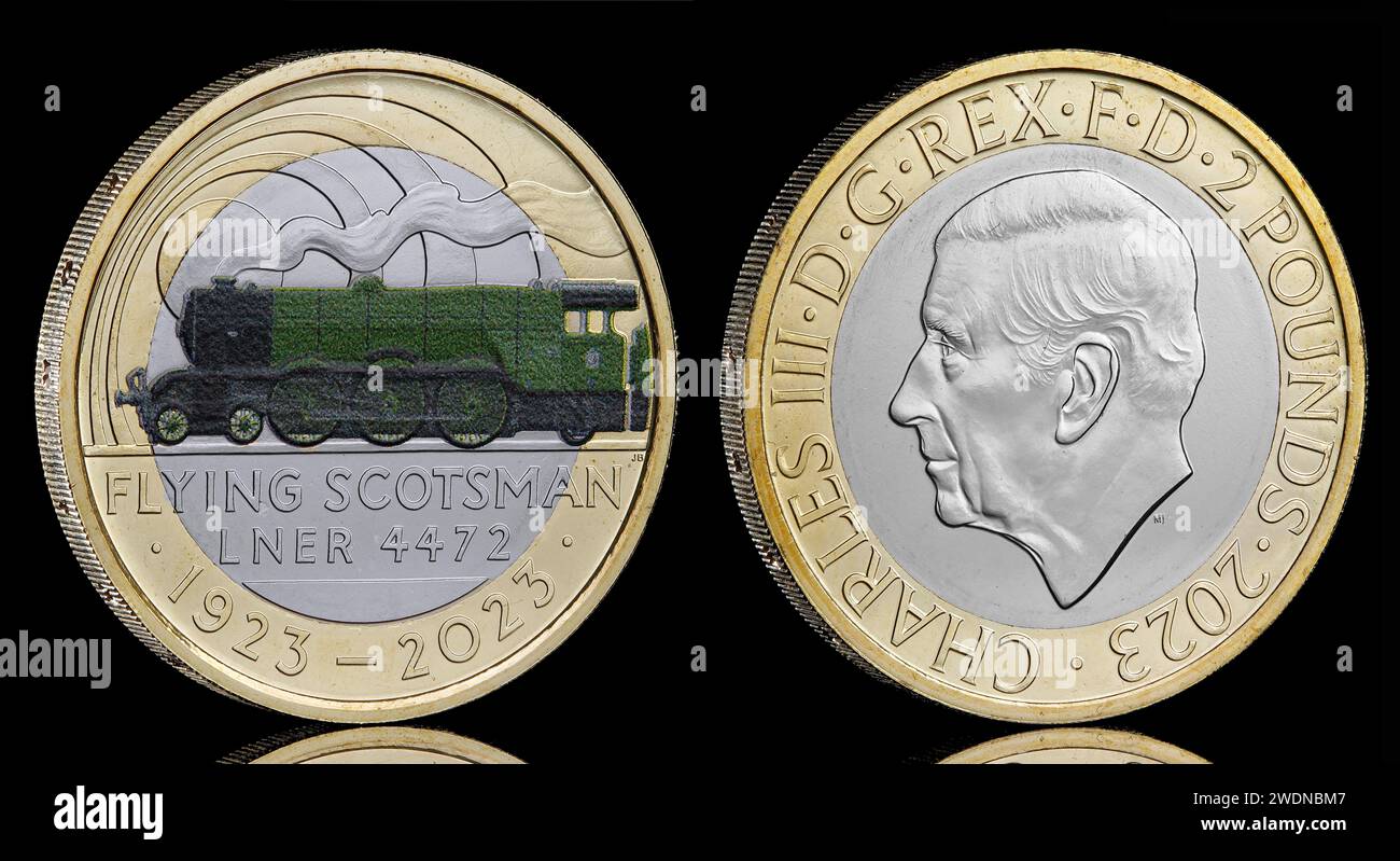 La moneda de 2 libras bimetálica de color escocés volador emitida por
