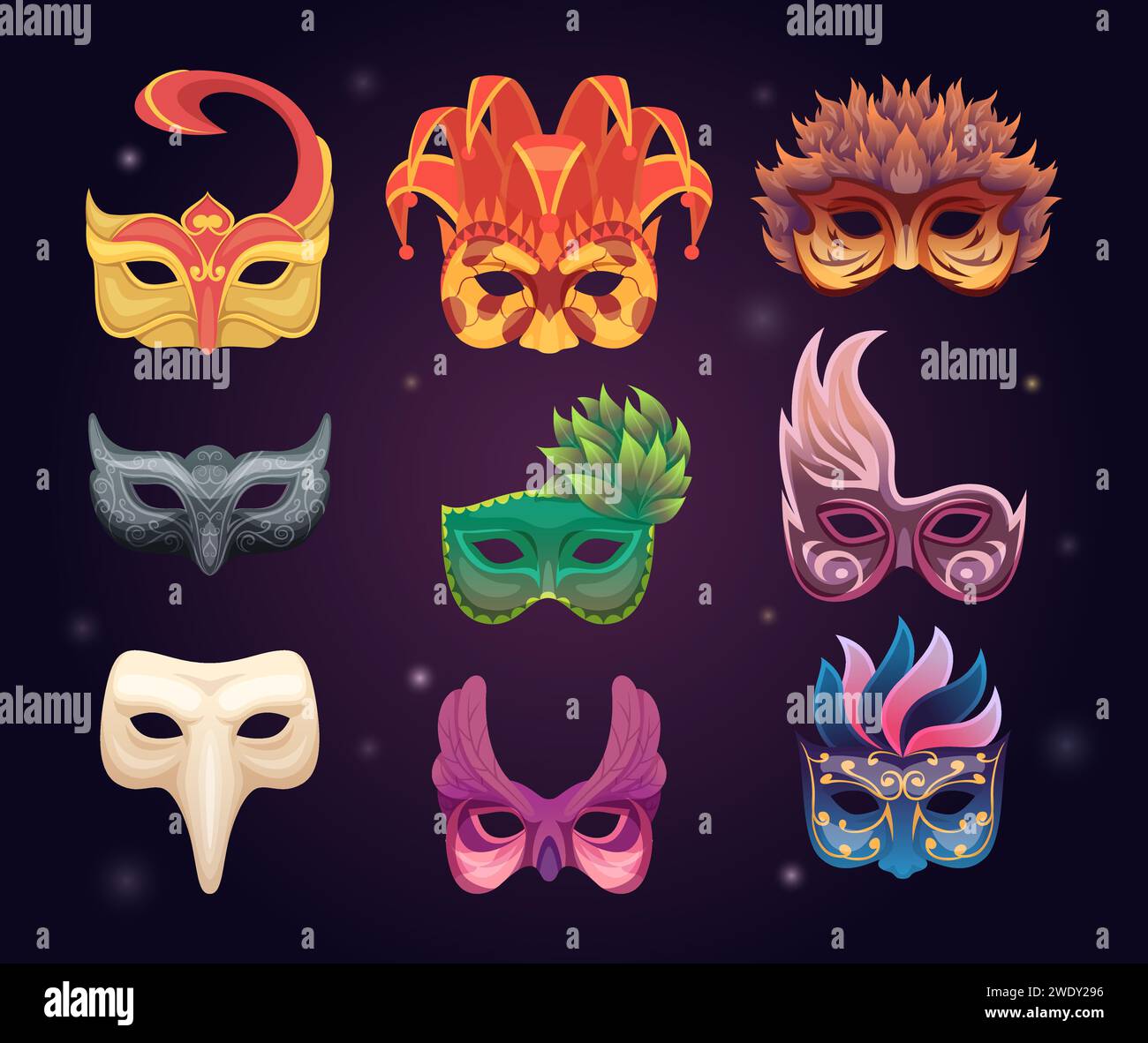 Colección de máscaras de carnaval de venecia planas