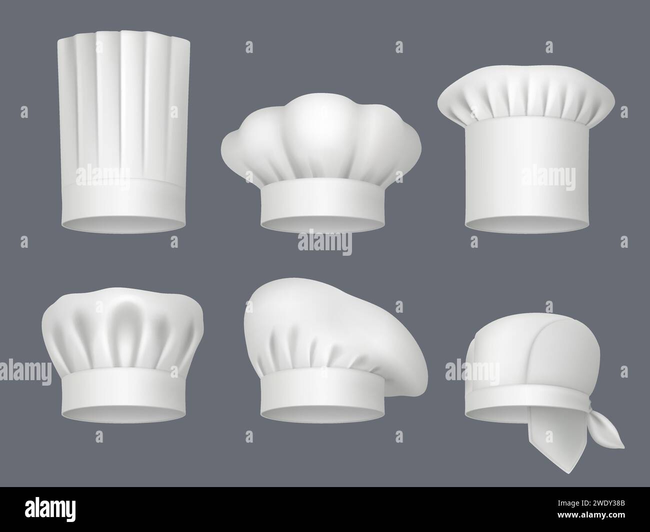 Sombreros de chef realistas gorro de cocinero y maquetas de vector de toque  de panadero gorros de chef blancos de diferentes formas cocinero de  restaurante y uniforme de panadero culinario o sombrero