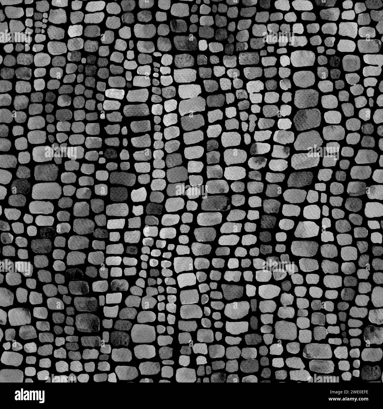 Abstracto cocodrilo reptil escalas acuarela blanco y negro fondo sin fisuras. Acuarela dibujado a mano piel animal impresión de escala. Textura geométrica. Foto de stock