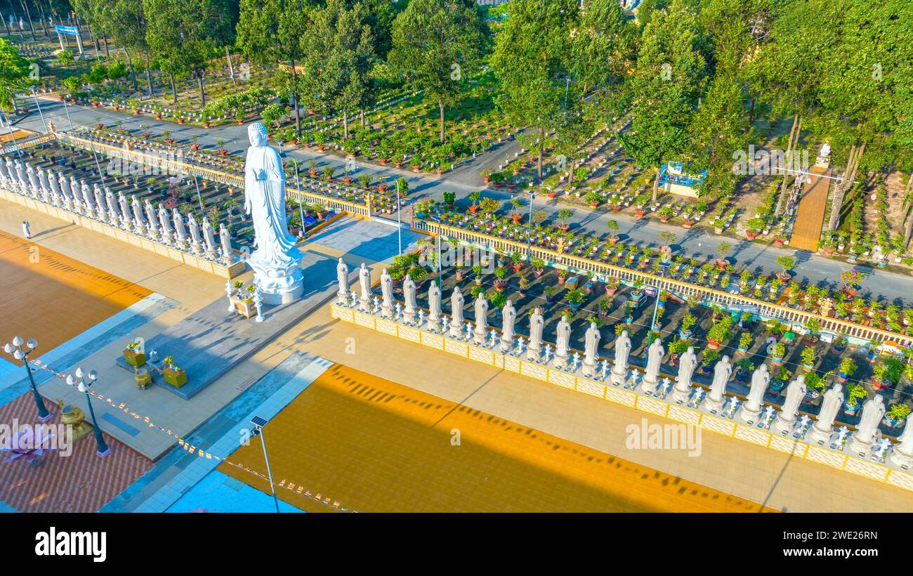 Vista aérea de la Pagoda Dai Tong Lam en Ba Ria Vung Tau, Vietnam. Un hermoso templo budista. Una arquitectura mixta de China, India y Vietnam Foto de stock