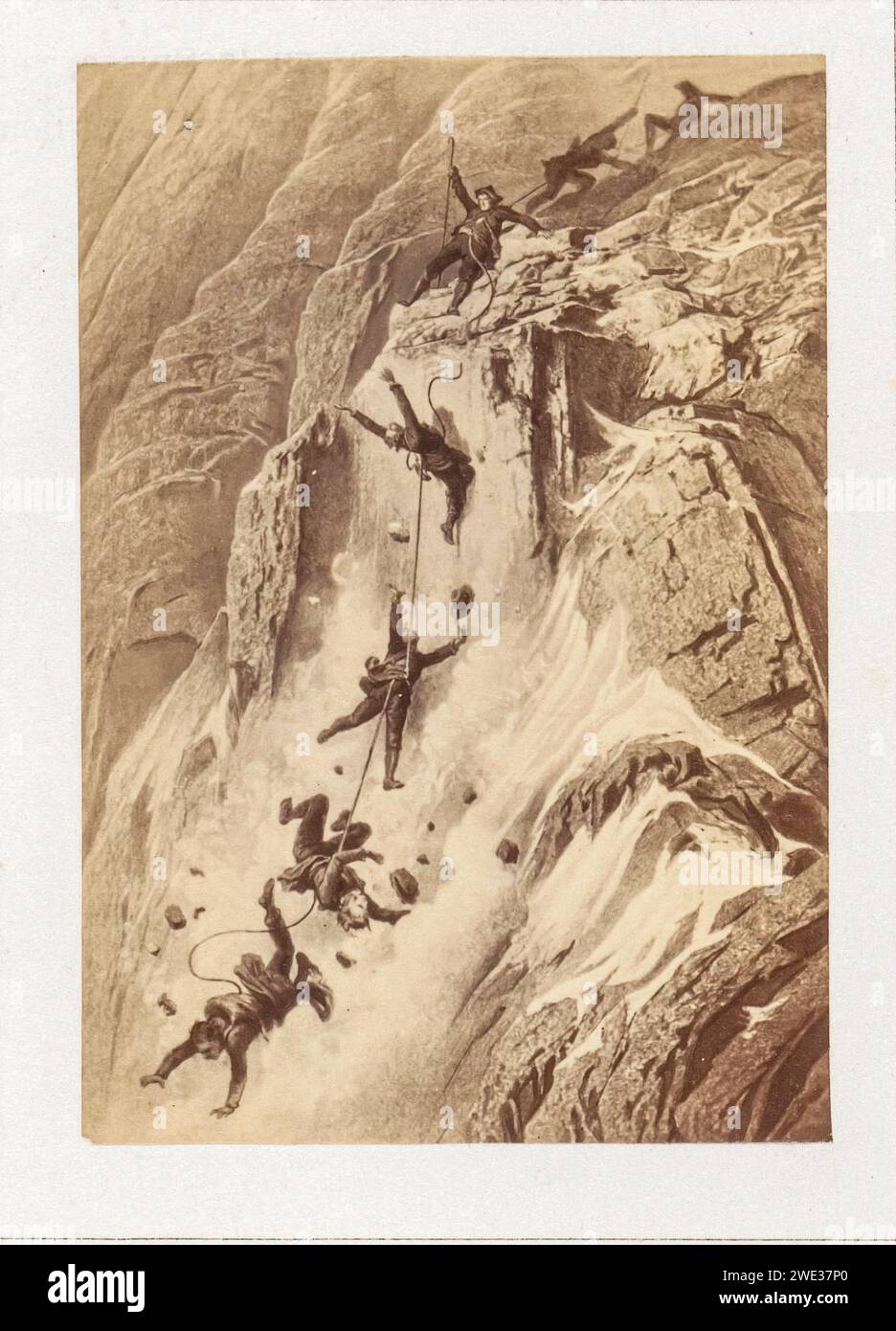 Ilustración del desastre de Matterhorn 14 de julio de 1865 por Gustave Doré - Primera expedición a Matterhorn Foto de stock