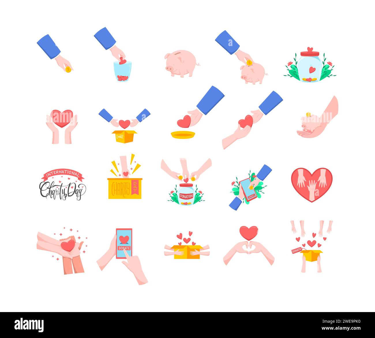 Día de caridad internacional ilustración vectorial plana elementos de diseño. 5 de septiembre Donación y celebración benéfica. Ilustración del Vector