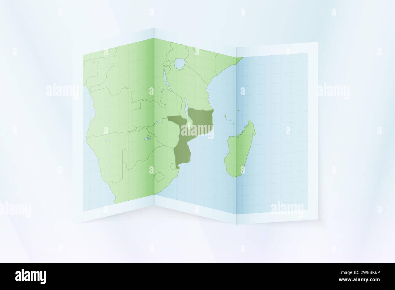 Mapa de Mozambique, papel doblado con el mapa de Mozambique. Ilustración vectorial. Ilustración del Vector