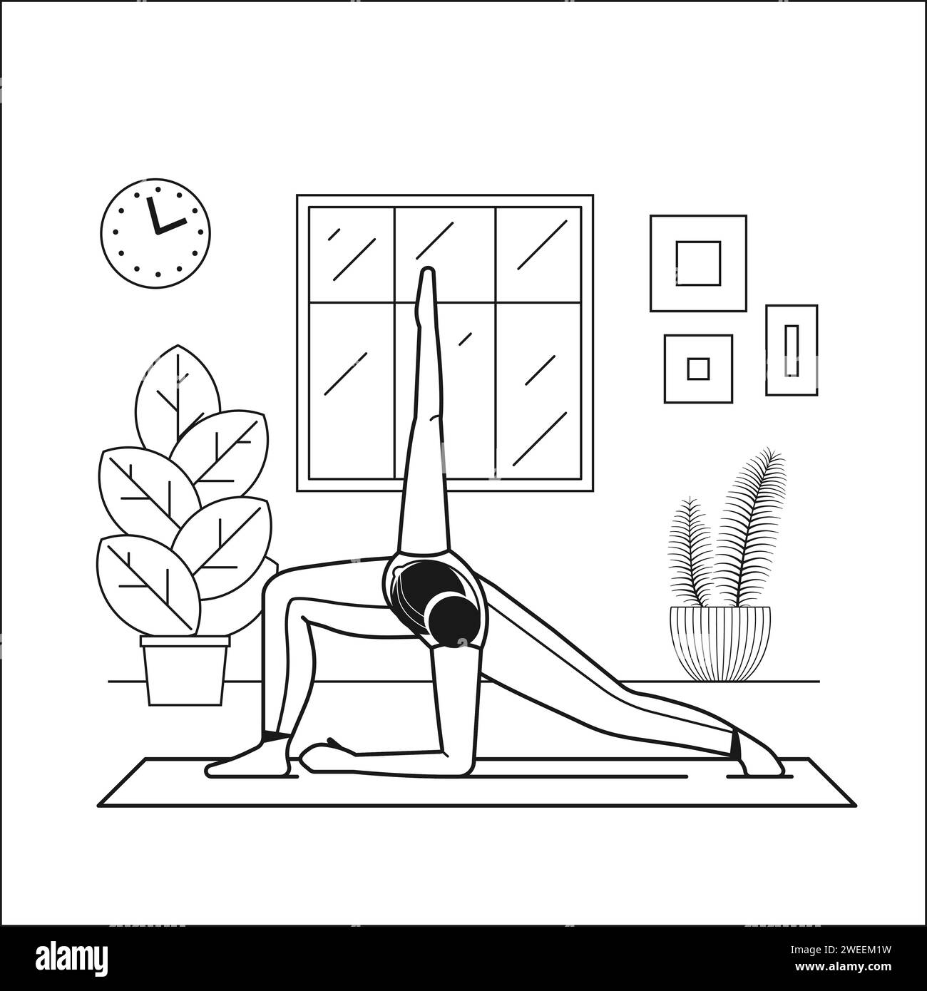 Mujer joven haciendo ejercicio de yoga en casa Ilustración del Vector
