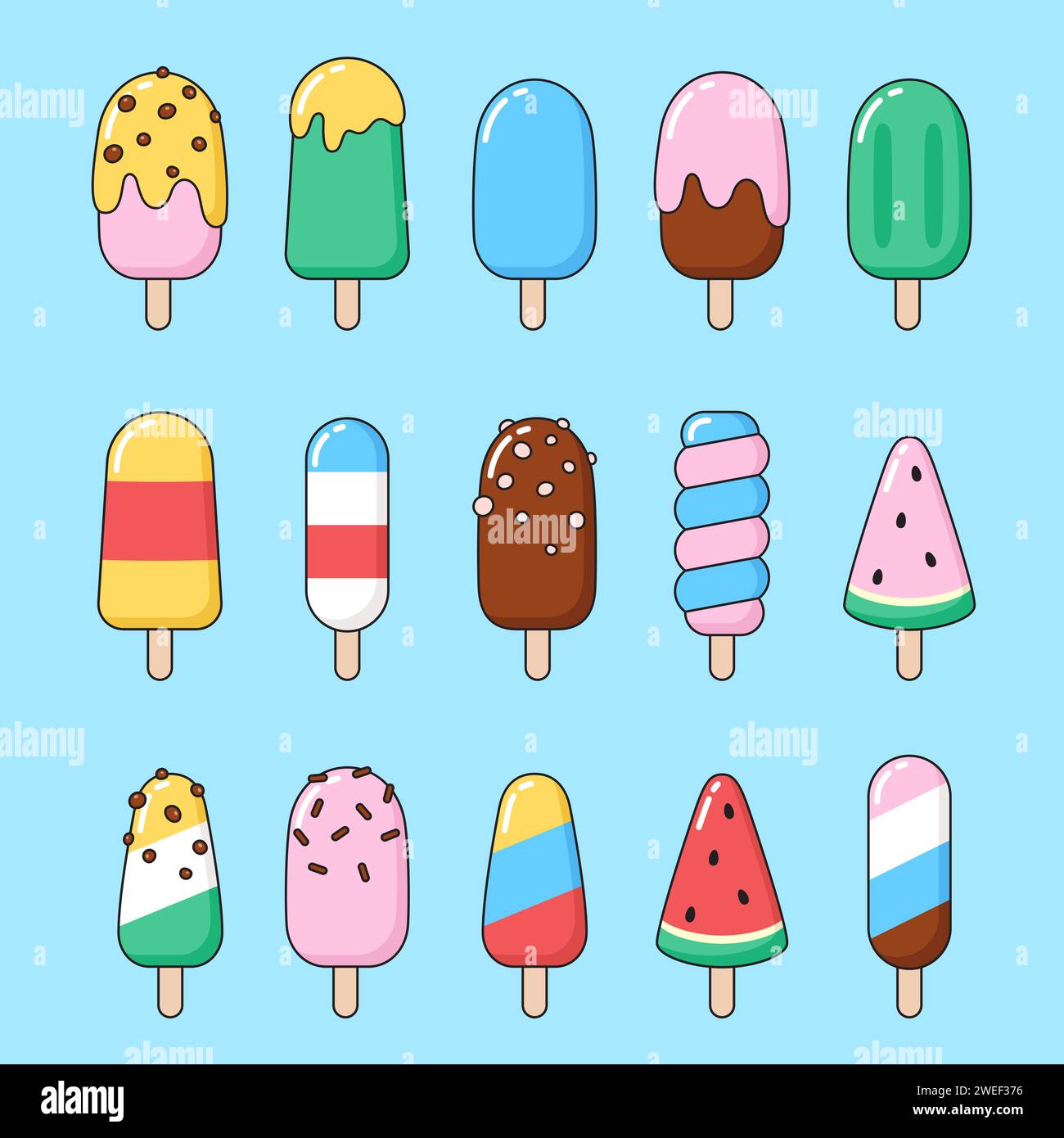Conjunto de helado simple, esquimales, ilustraciones de paletas. Verano