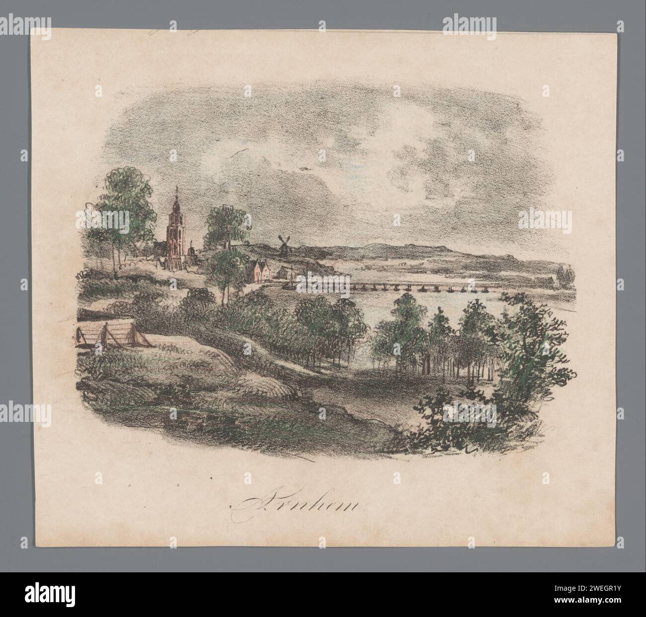 Vista de Arnhem, Anónimo, 1800 - 1850 impresión de papel vista de la ciudad, y el paisaje con las construcciones hechas por el hombre Arnhem Foto de stock