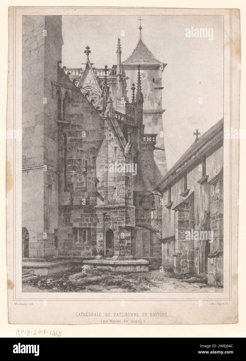 Vista del Dom de Ratisbona, Alexandre Jules Monthelier, 1800 - 1850 interior de papel de impresión de la iglesia Dom es Ratisbona Foto de stock
