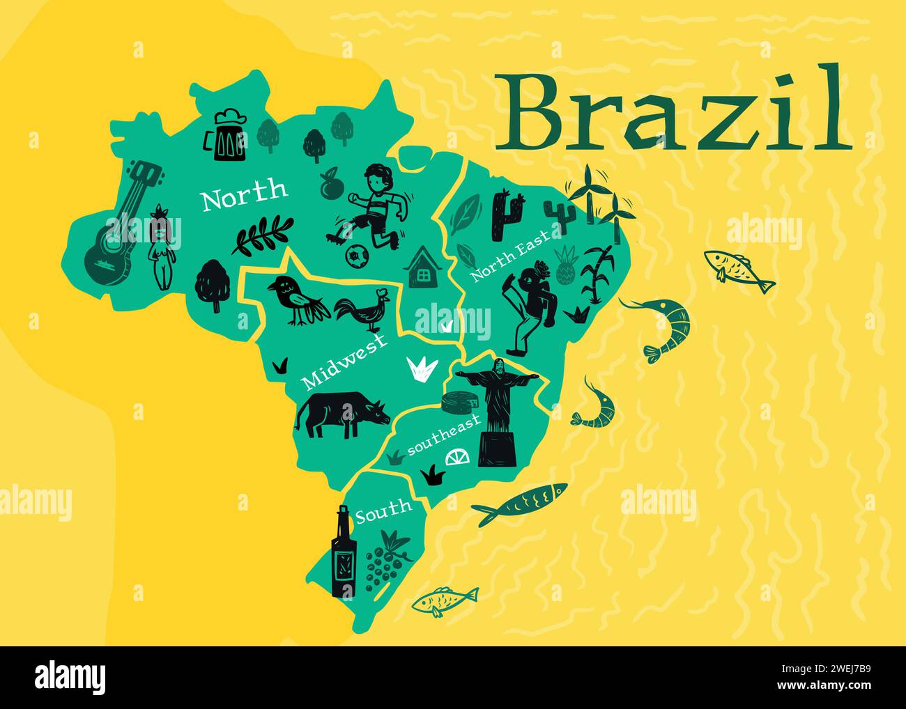 Brasil vectorial mapa estilizado Ilustración del Vector