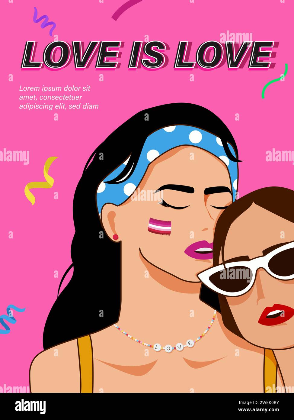 Cartel de celebración del mes del orgullo lésbico con amor es diseño de vector de texto de amor Ilustración del Vector