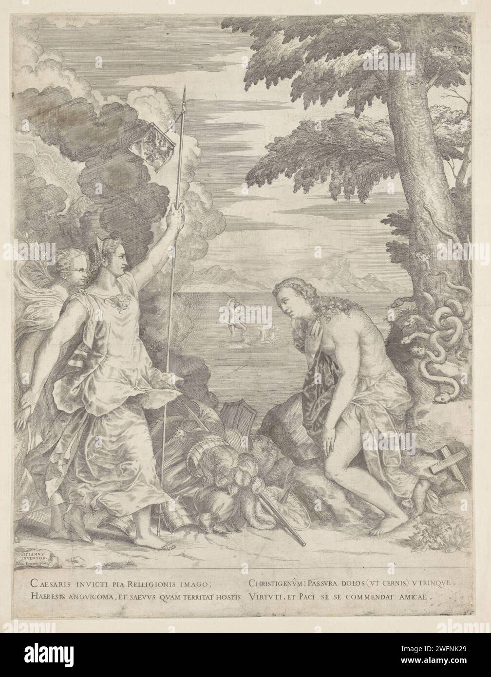 La religión es salvada por España, Giulio Fontana, después de Tiziano