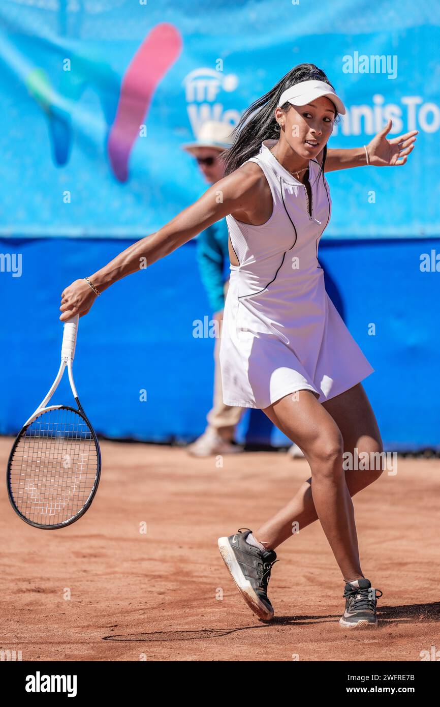 Priscilla Hon de Australia en acción durante los cuartos de final del torneo #1 ITF W60 Canberra Claycourt International 2023 Foto de stock