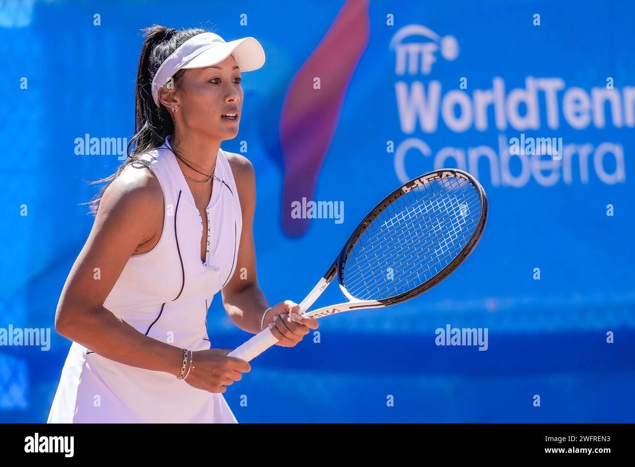 Priscilla Hon de Australia en acción durante la final del torneo #1 ITF W60 Canberra Claycourt International 2023 Foto de stock
