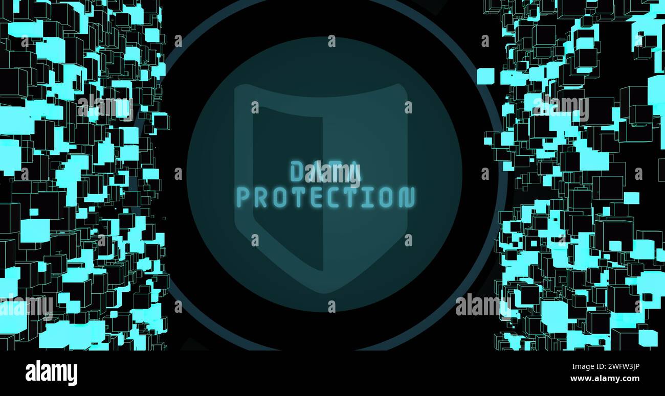 Imagen de texto de protección de datos con alcance y red de conexiones Foto de stock