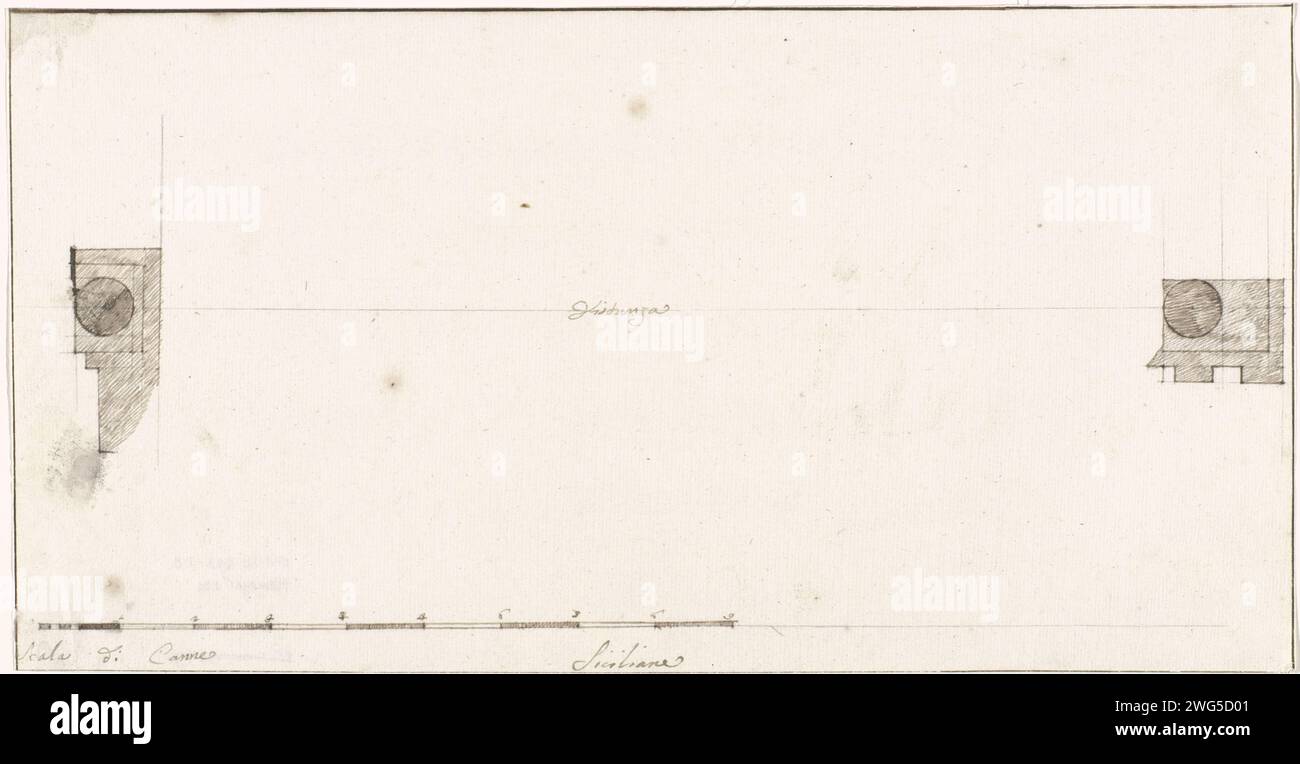 Mapa con la colocación de las dos columnas del Templo de Zeus Olympus, dibujo de 1778 a partir del álbum 'Voyage e Italia, y Sicile et à Malte', 1778. pluma de papel Foto de stock