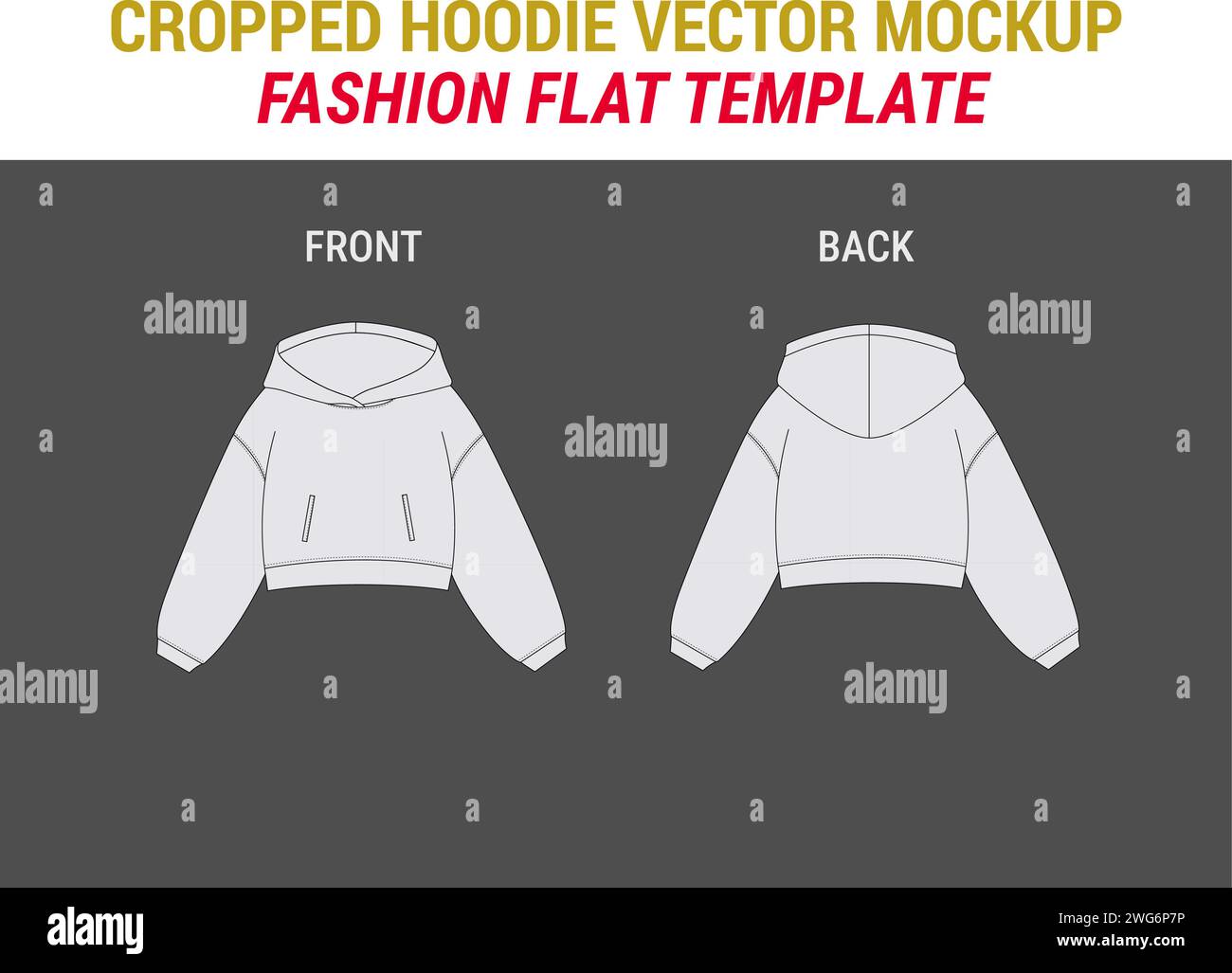 Cropped Sudadera con capucha Diseño Cropped Hood Vector Moda Plantilla Plantilla Plantilla de bosquejo Oversize Crop Hoodie Sudadera Cropped Hoodie Plantilla Mockup Ilustración del Vector