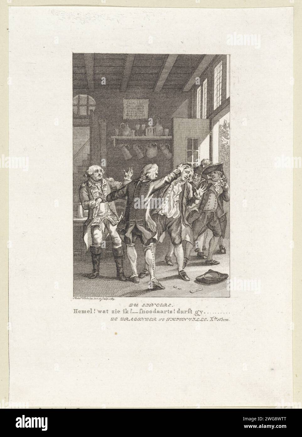 Hombre furioso entrega a otro hombre, Reinier Vinkeles (I), 1789 impresión Amsterdam grabado de papel / grabado puño-lucha. posada, cafetería, casa pública, etc. Foto de stock