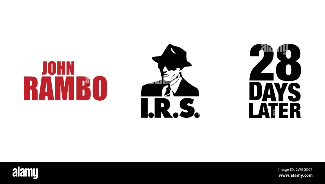 IRS Records, John Rambo, 28 días después. Ilustración vectorial, logotipo editorial. Ilustración del Vector