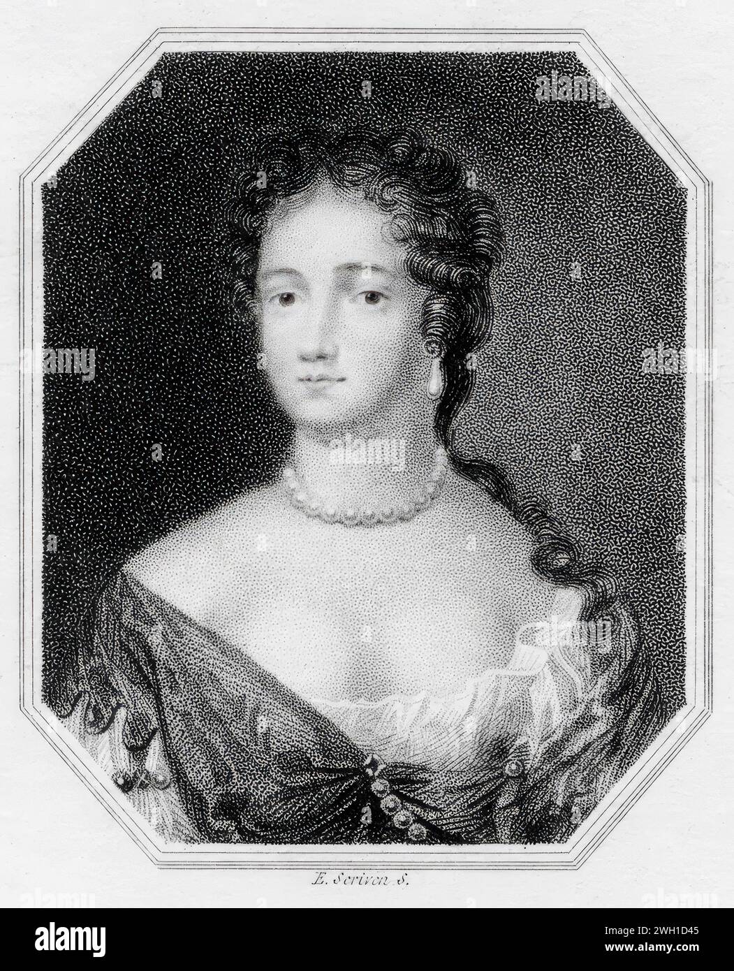 Lucy Walter (circa 1630-1658), Señora del rey Carlos II, madre de James Scott, primer duque de Monmouth, grabado de retrato de Eduardo Scriven después de Nicholas Dixon, 1810 Foto de stock