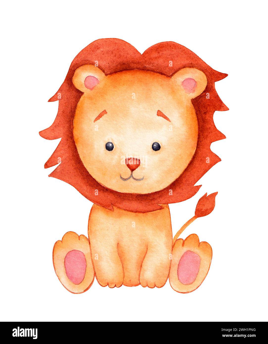 Acuarela lindo león aislado en blanco. Ilustración pintada a mano perfecta para el diseño de cartel de impresión de vivero y la fabricación de tarjetas de ducha de bebé Foto de stock