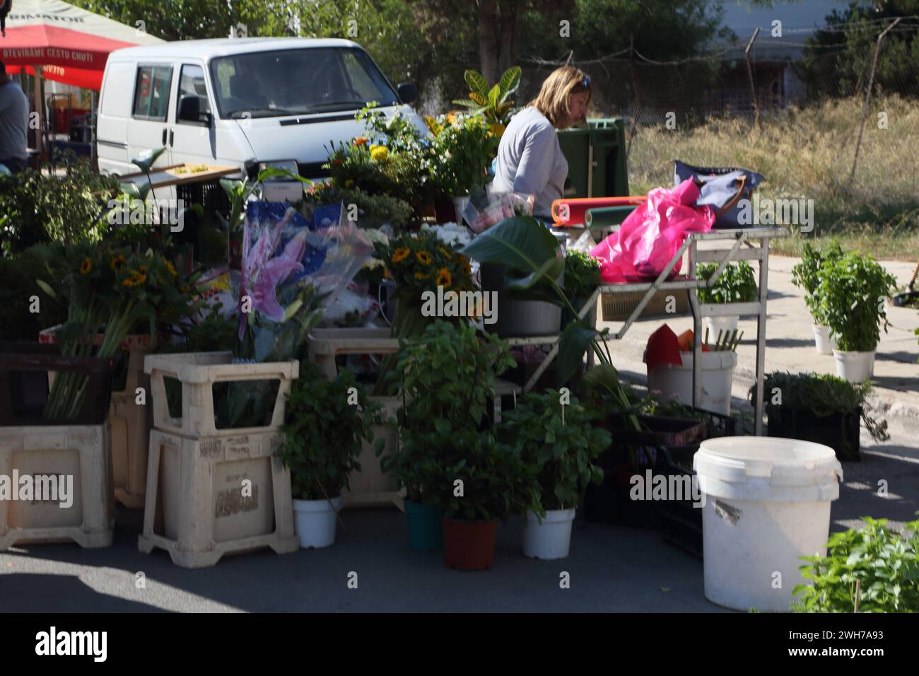 Florerias Vendiendo Flores en Market Vouliagmeni Athens Grecia Foto de stock