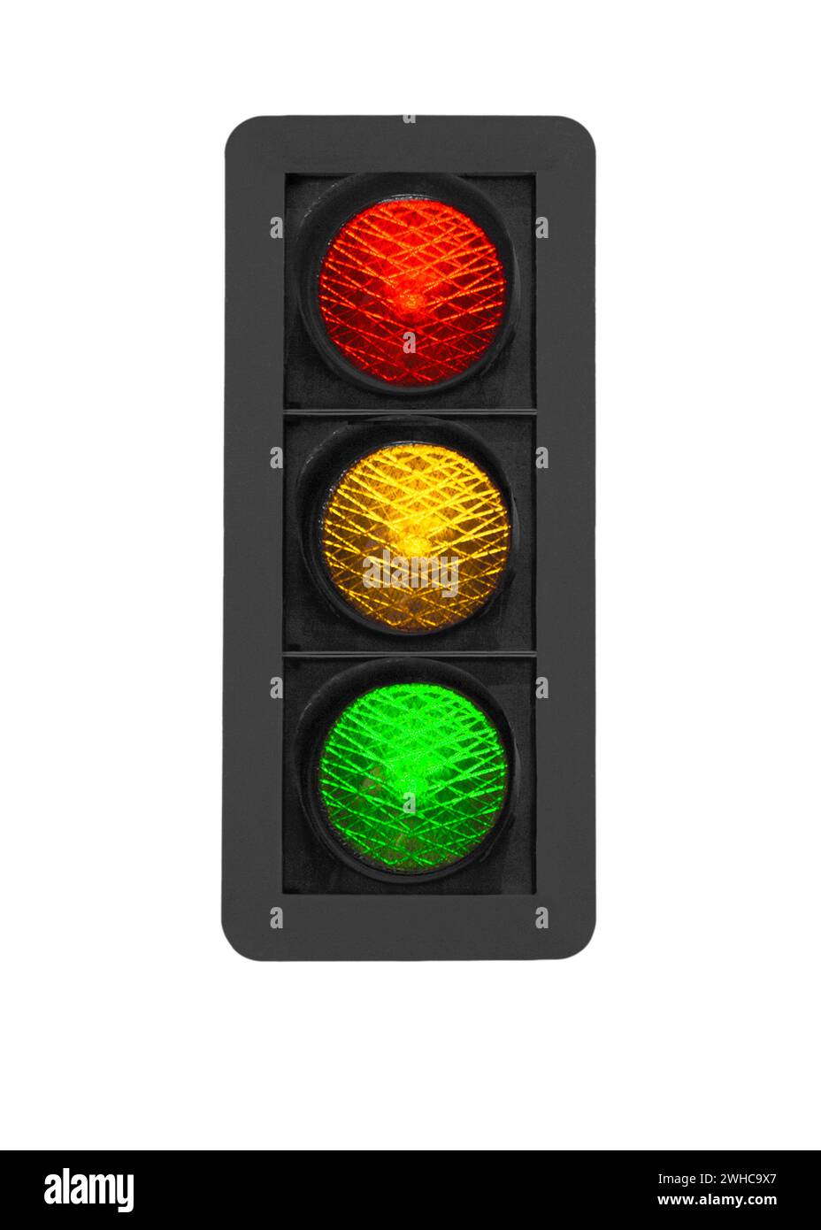Semáforo, rojo, amarillo, verde como luz de señal Foto de stock