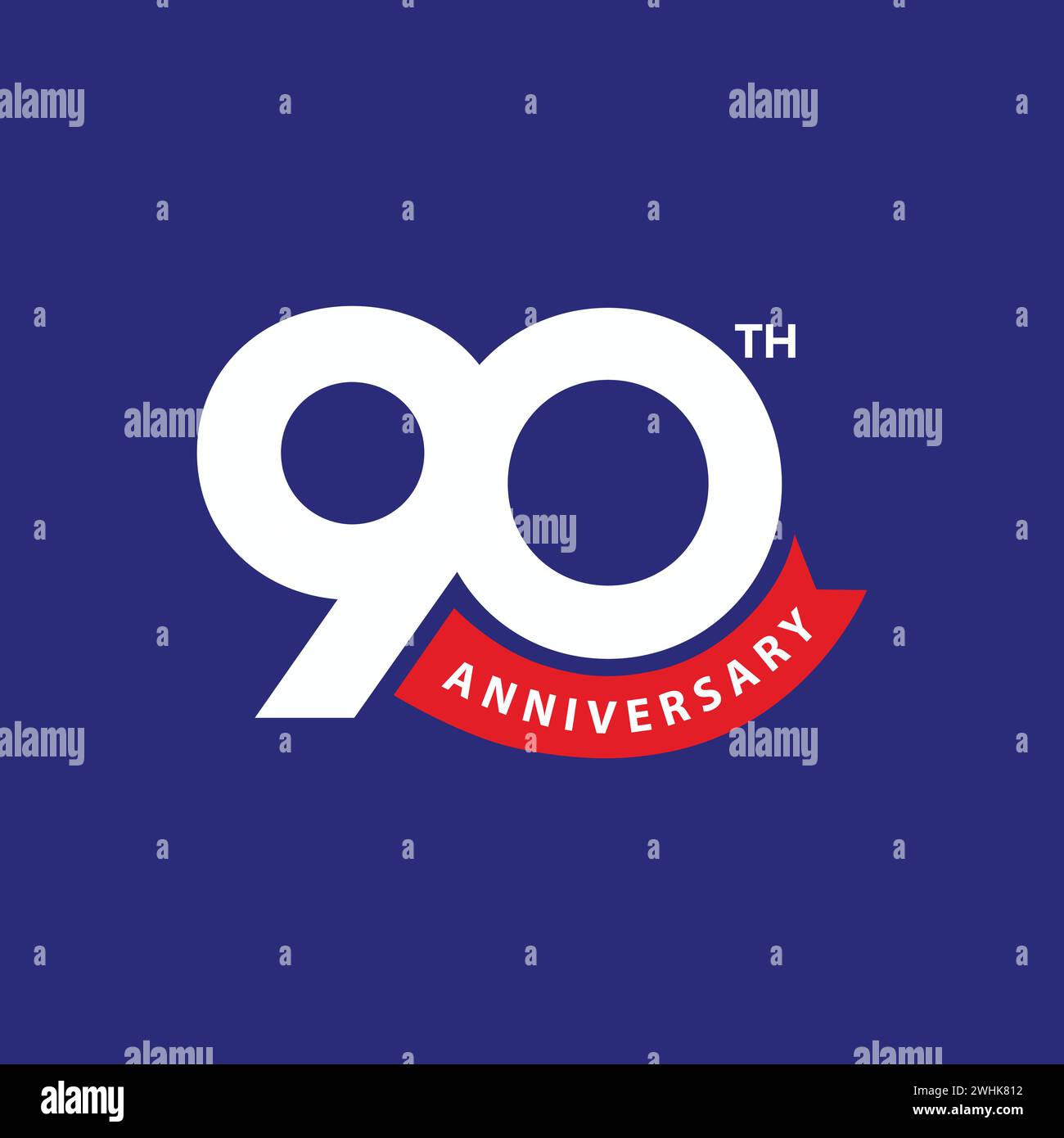 diseño de plantilla de aniversario de 90 años con cinta roja sobre fondo azul. evento de celebración del 90 aniversario, tarjeta de invitación, tarjeta de felicitación, banner Ilustración del Vector