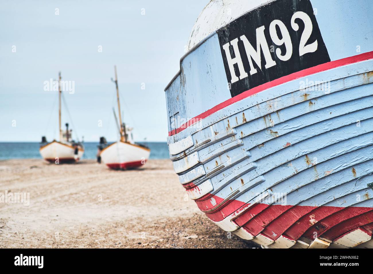 Detalle del barco de pesca en Slettestrand en Dinamarca Foto de stock