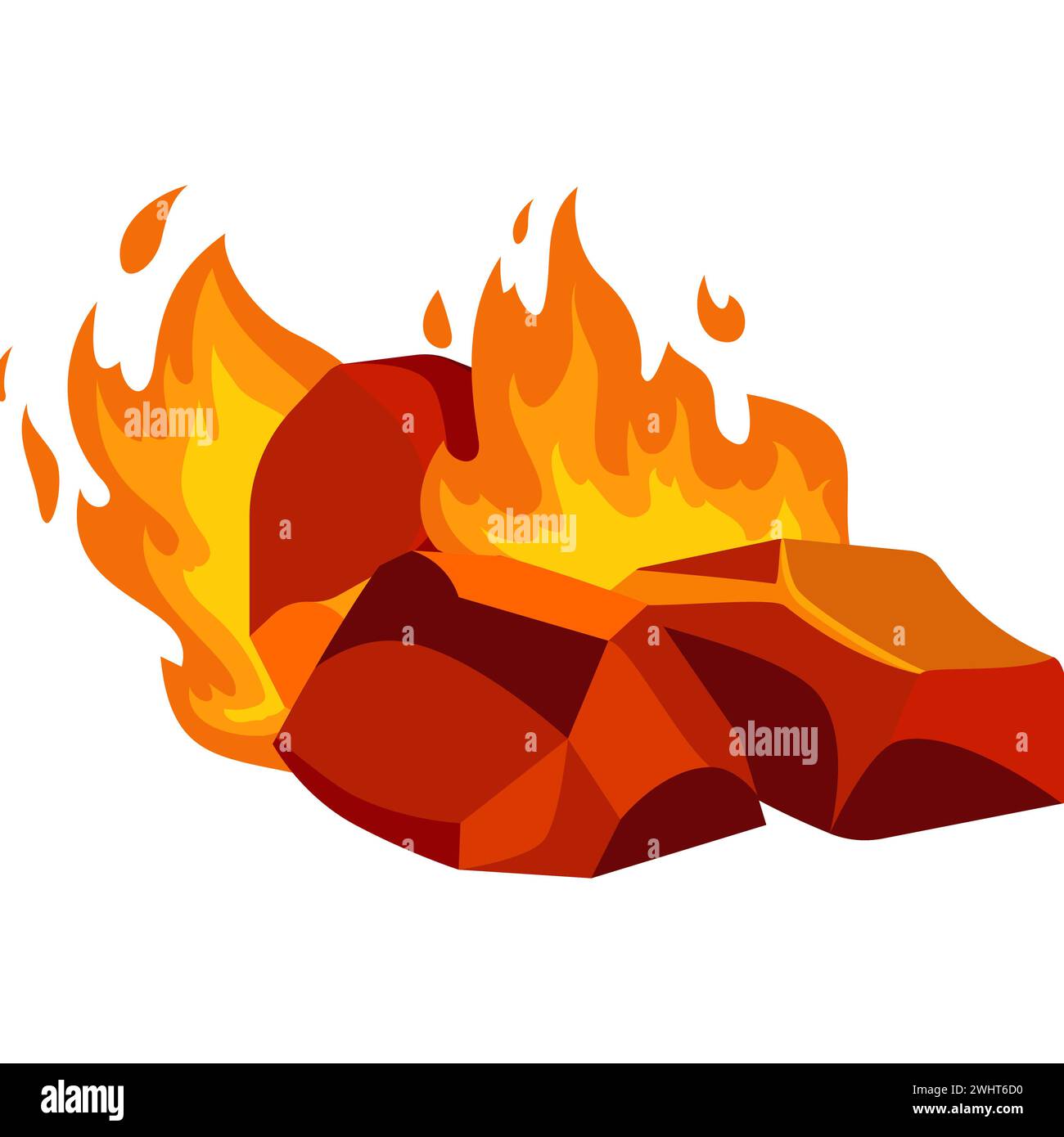 Quema de carbón, brasas y fuego brillante caliente de carbón llameando piezas ilustración vectorial Ilustración del Vector