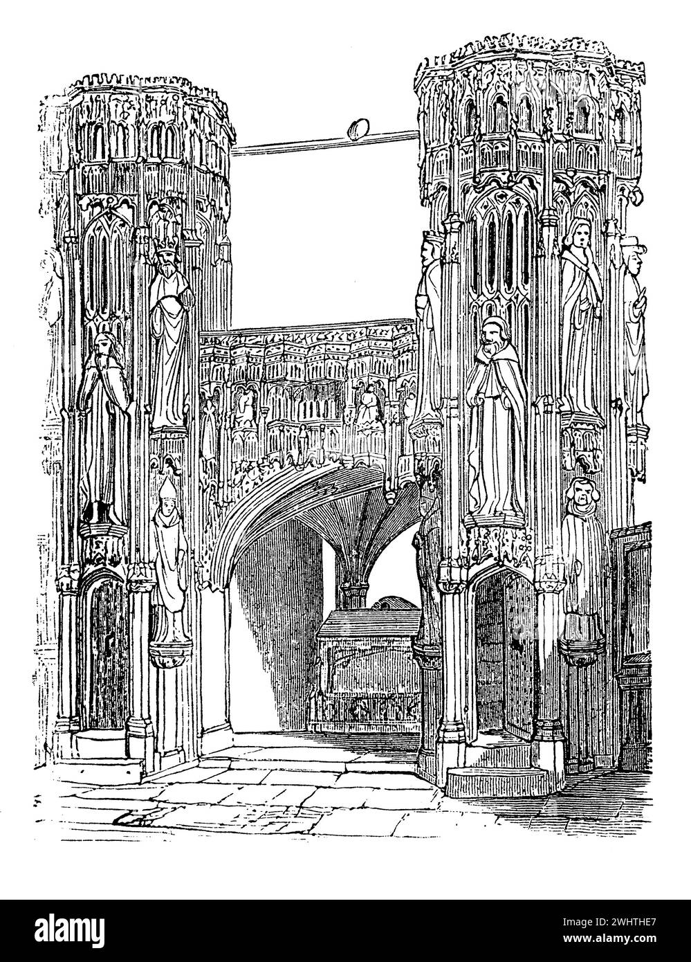 Canal de Henry V en la Abadía de Westminster, Londres. Ilustración en blanco y negro de la "vieja Inglaterra" publicada por James Sangster en 1860. Foto de stock