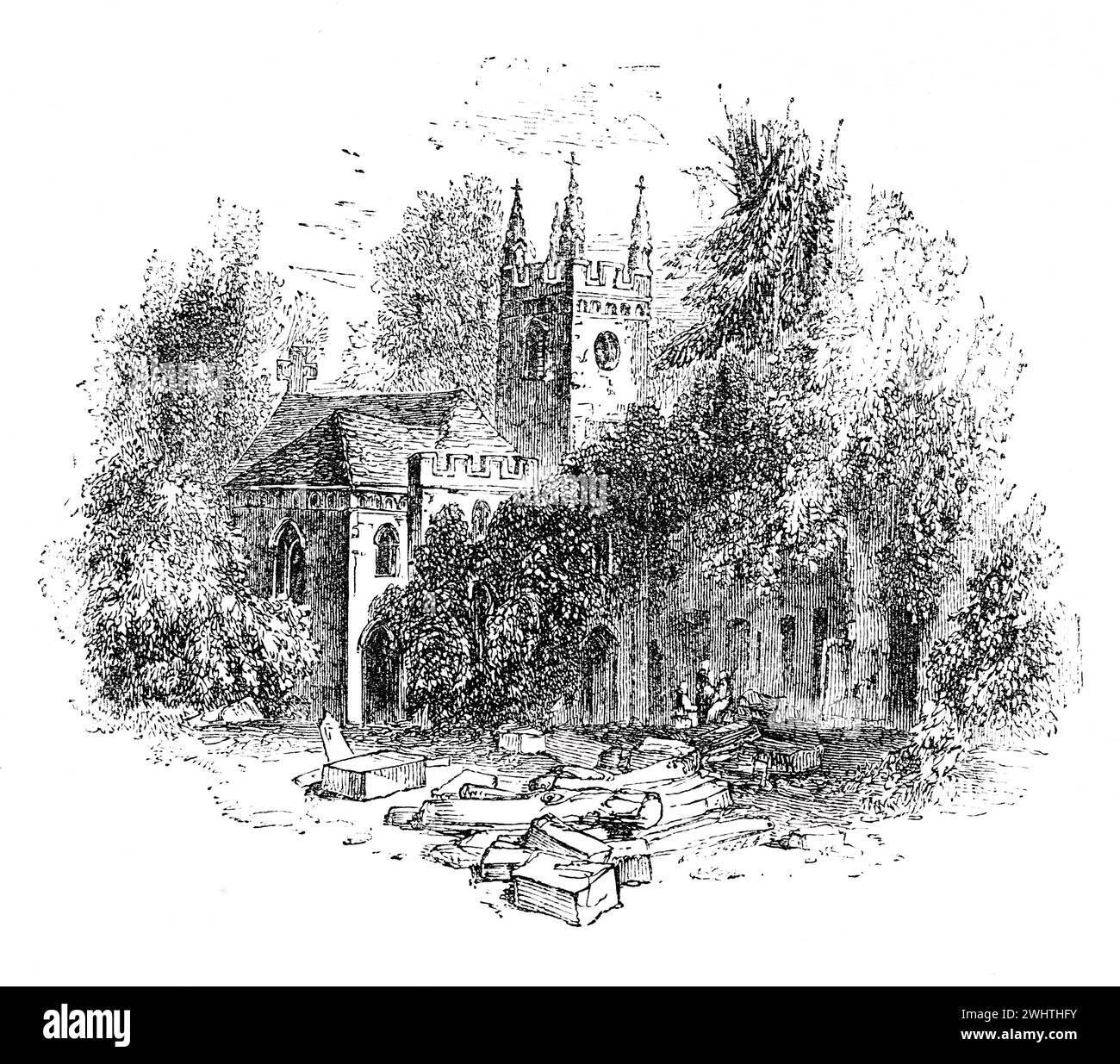 La Capilla en Guy's Cliff, Warwick. Ilustración en blanco y negro de la "vieja Inglaterra" publicada por James Sangster en 1860. Foto de stock