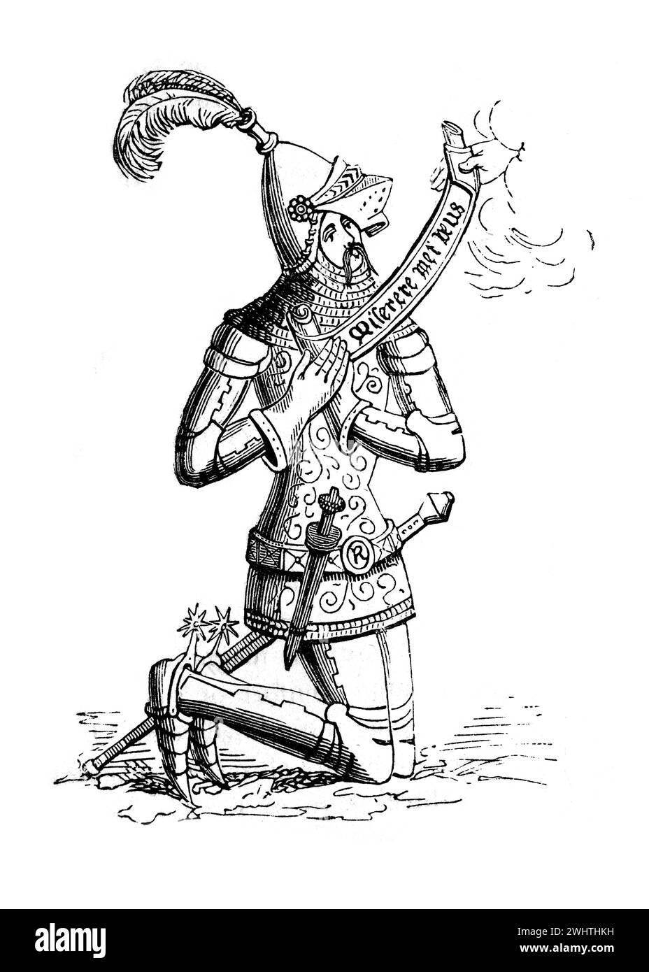 Robert Chamberlain (o Chamberlleyn) Esquire a Henry V. Ilustración en blanco y negro de la "vieja Inglaterra" publicada por James Sangster en 1860. Foto de stock