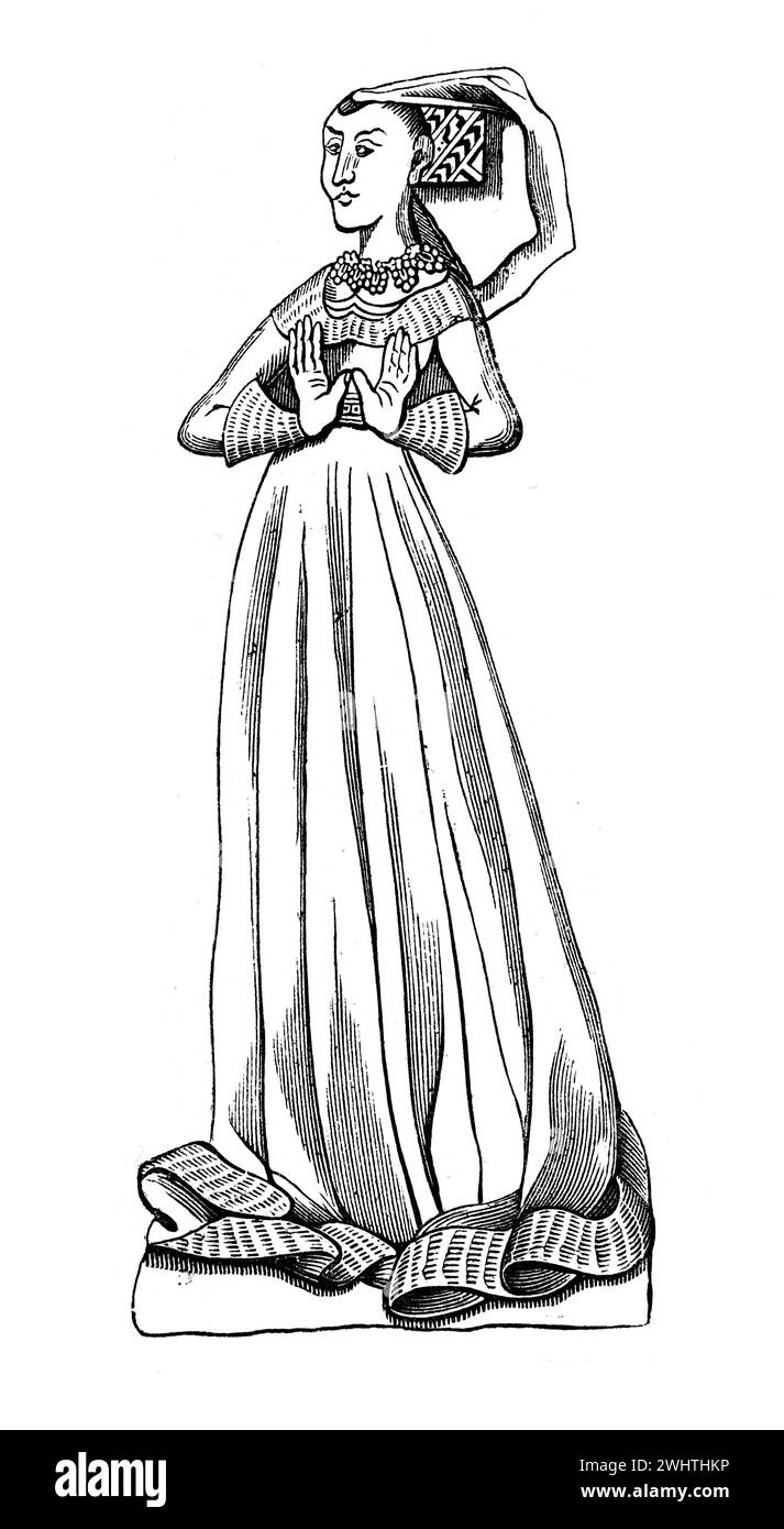 Efigie de Lady Peyton, Iglesia Isleham, Cambridgeshire. Ilustración en blanco y negro de la "vieja Inglaterra" publicada por James Sangster en 1860. Foto de stock