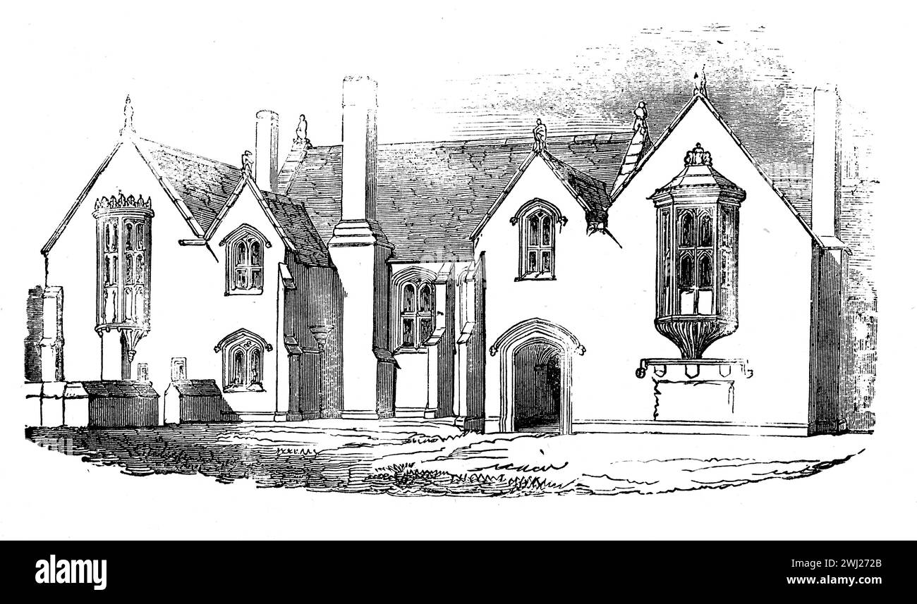 Great Chatfield Manor House, Wiltshire, Inglaterra. Ilustración en blanco y negro de la "vieja Inglaterra" publicada por James Sangster en 1860. Foto de stock
