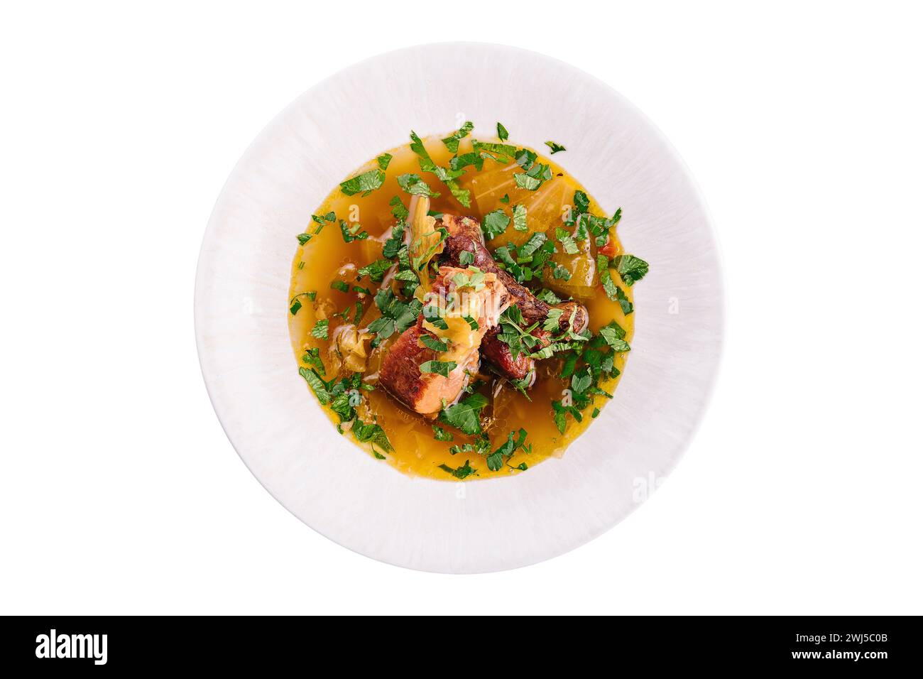 El chucrut, Sopa de caldo de carne en el plato Foto de stock