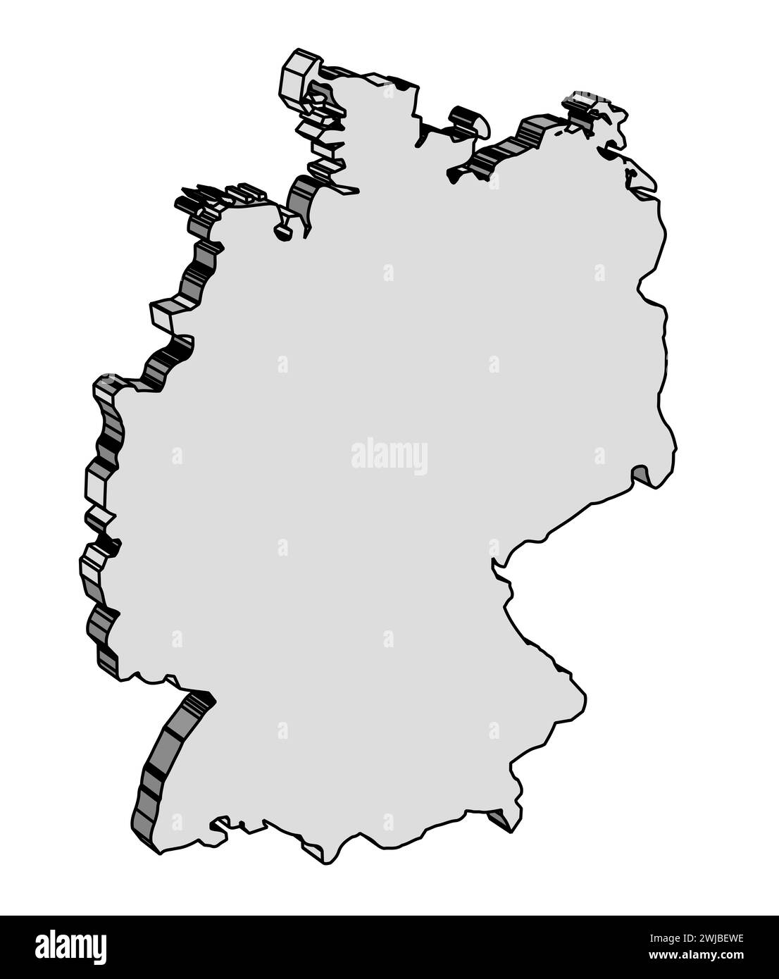 Silueta de contorno mapa 3D de Alemania sobre un fondo blanco Foto de stock