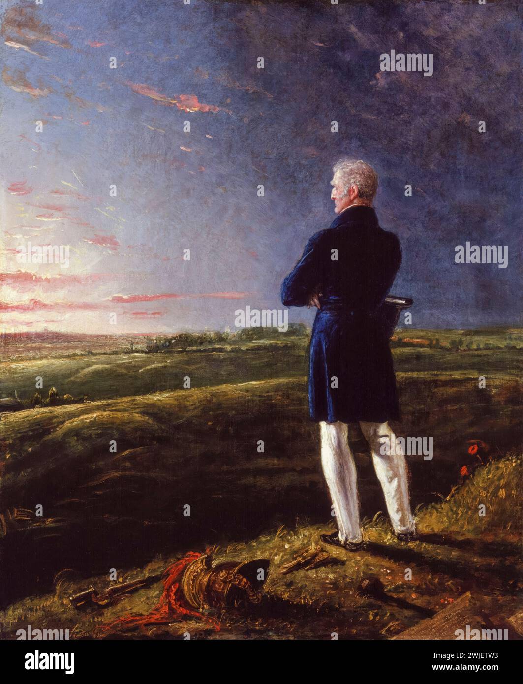 Arthur Wellesley, 1er, duque de Wellington (1769-1852), Surveying the Field of Waterloo, pintura de retratos al óleo sobre lienzo de Benjamin Haydon, 1839 Foto de stock