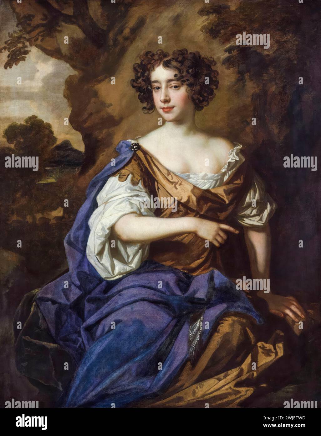 Catherine Sedley (1657-1717), condesa de Dorchester, cortesana inglesa y amante del rey Jacobo II de Inglaterra, pintura de retrato en óleo sobre lienzo por el taller de Sir Peter Lely, circa 1675 Foto de stock