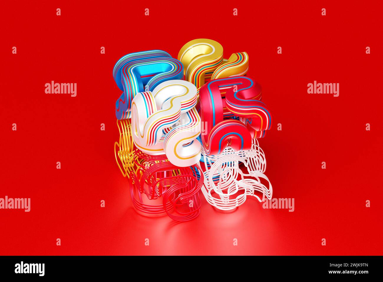 3D ilustración, ilusión de neón formas abstractas isométricas coloridas formas entrelazadas Foto de stock
