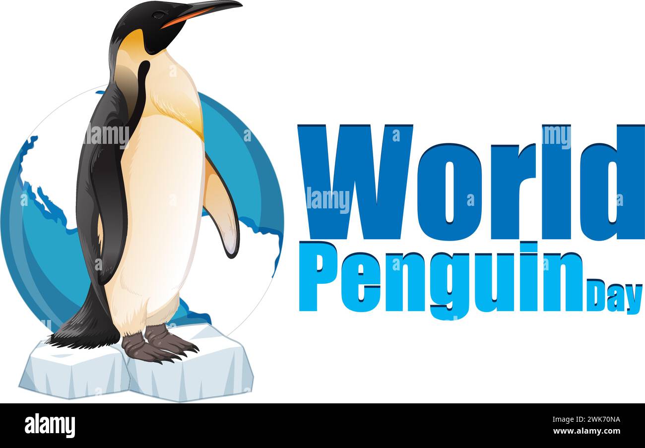 Pingüino de pie sobre el hielo con un telón de fondo global Ilustración del Vector