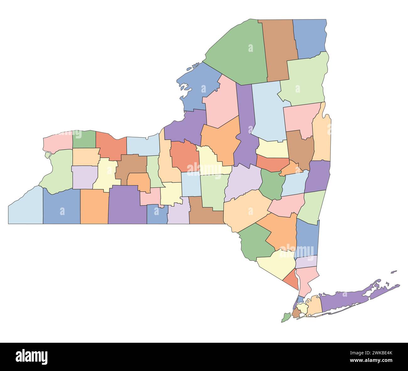 Archivo vectorial editable de los condados que conforman el Estado de Nueva York. Ilustración del Vector